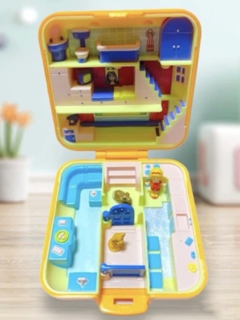 VINTAGE Polly Pocket ✨ 1989 Town House Complete Set Doll Dog Cat Bluebird Toys